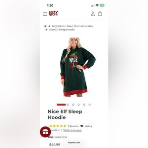 Lazy One Sleep Hoodie Sweatshirt Nice Elf Size S/M NEW WITH TAGS